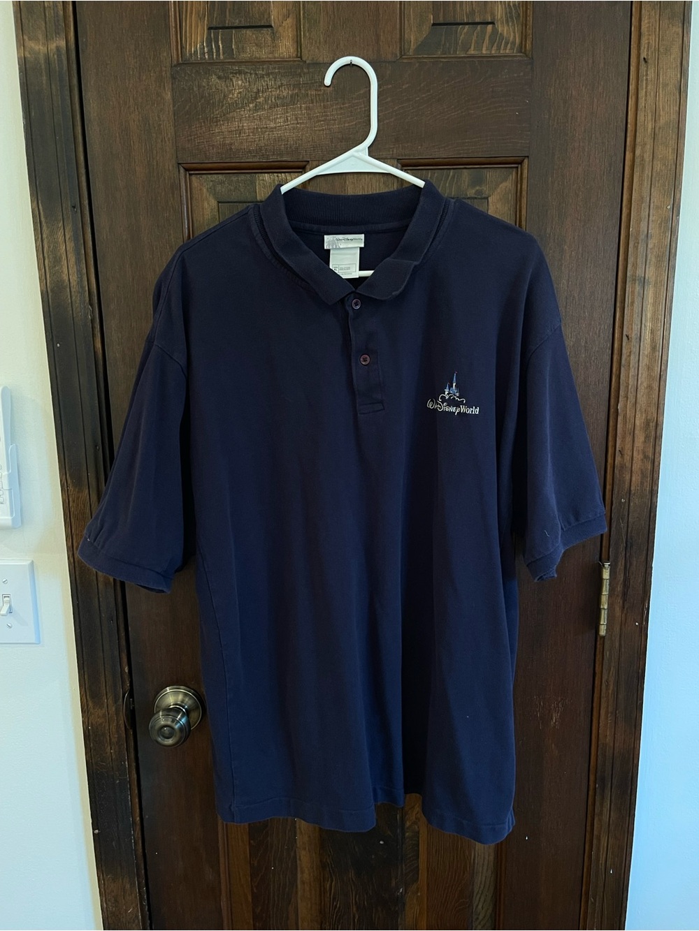 Vintage Walt Disney World Castle Logo Navy Blue Polo Shirt XL
